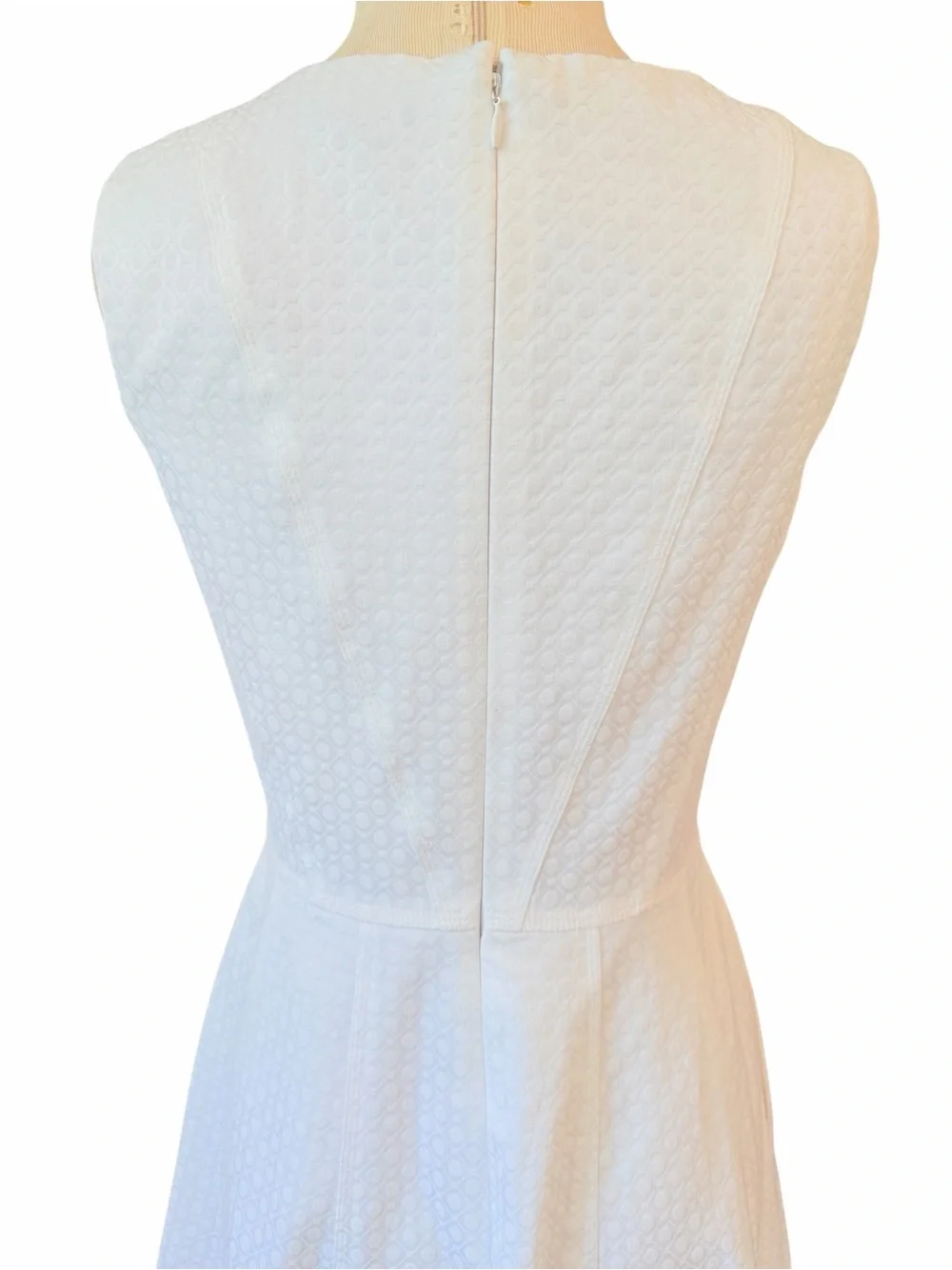 White House Black Market Sleeveless White Textured Fit & Flare Dress 2/4